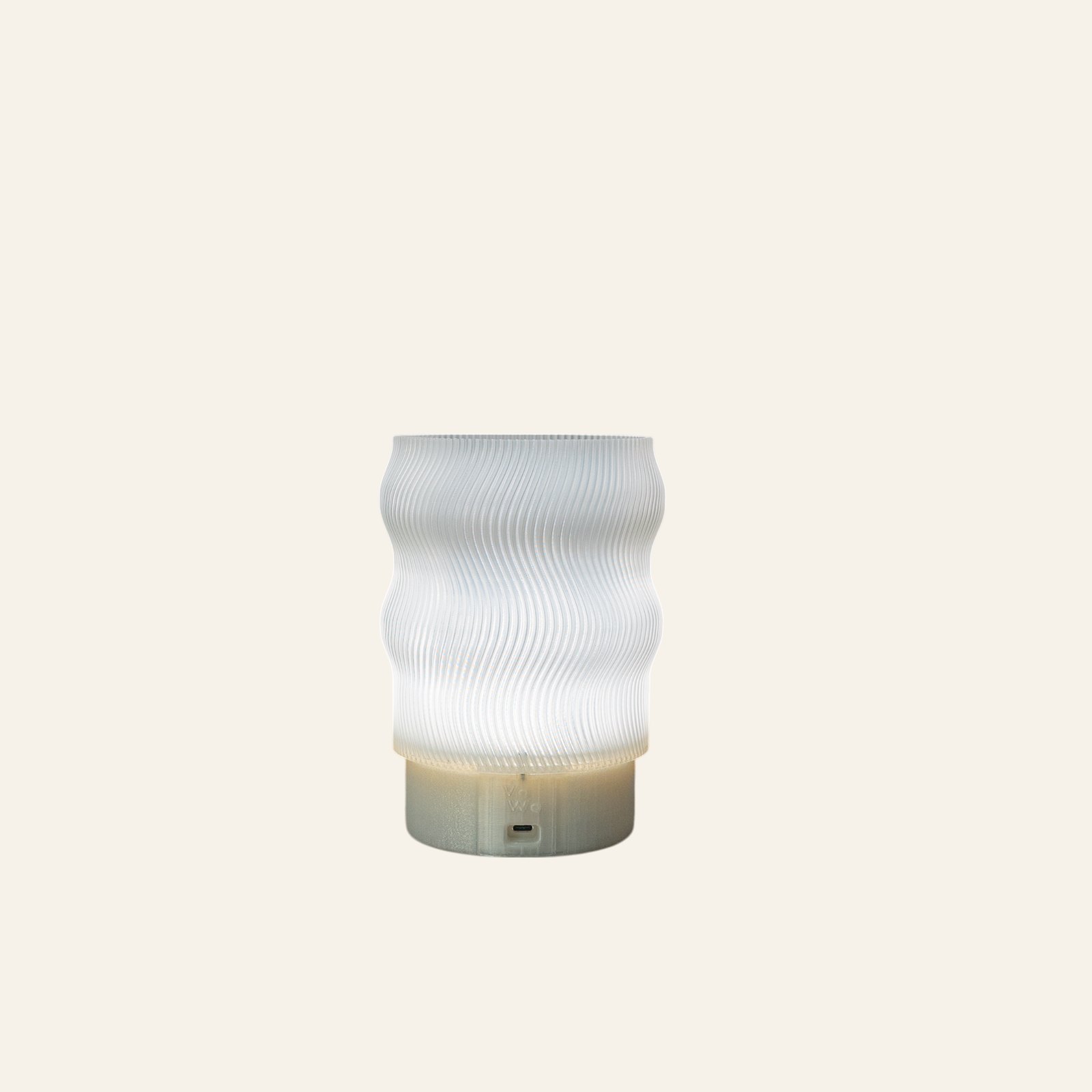 Seven Flow lamp colourways in a row: Vanilla, Crystal, Forest, Berry, Frost, Glacial, and blue